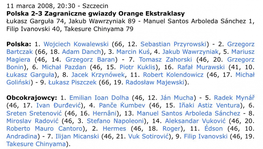 SKŁADY z meczu Polska vs zagraniczne gwiazdy Ekstraklasy [2008 rok] :D